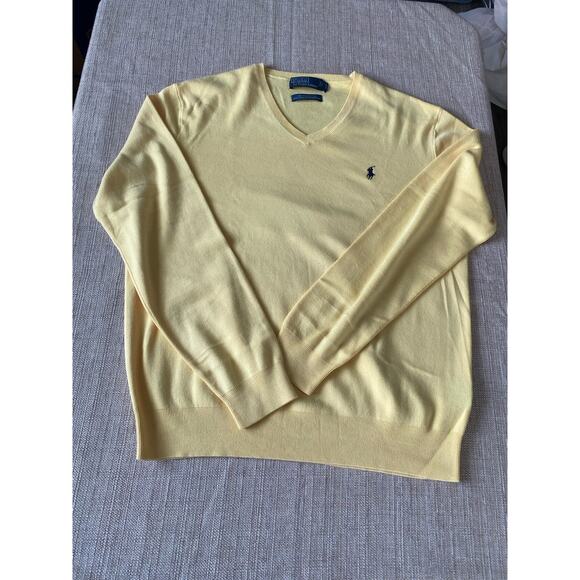 POLO RALPH LAUREN V-neck Pima Cotton Lightweight Yellow Sweater M - Picture 2 of 7